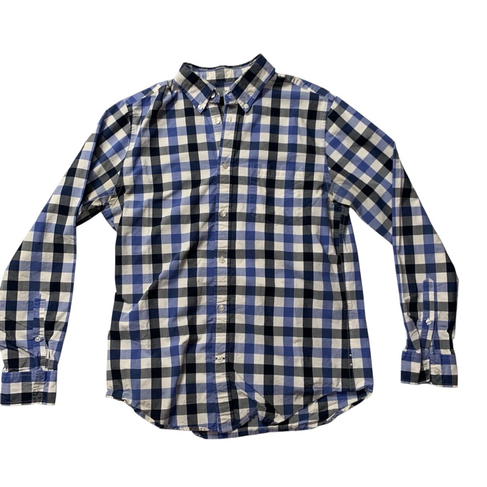 JCPenney Blue & White Casual Button-Down Shirt Cotton Size Medium